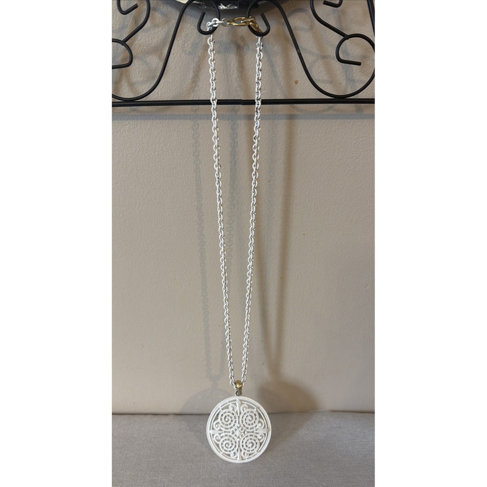 Vintage Long White Necklace/Costume Jewelry with 12" White Chain and Pendant